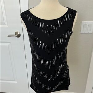 New York & Company Black Embellished Fitted Tank Top